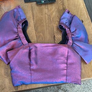 Do + Be SZ L iridescent ruffle crop top NWT perfect for mardi gras & 4th of July